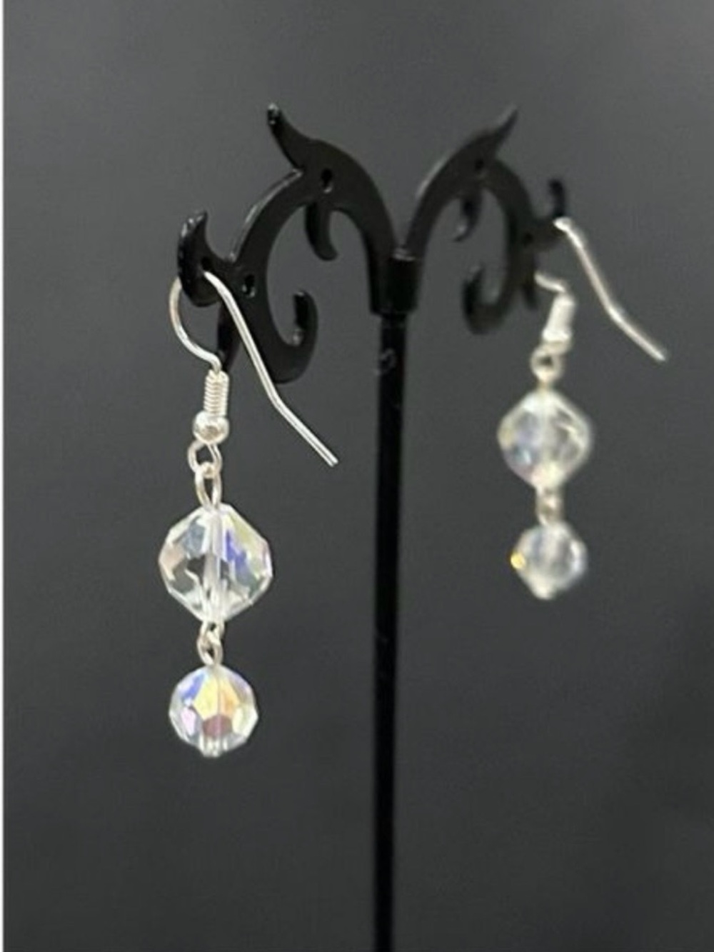 Vintage Choker Necklace & Dangling Earrings Set Clear Faceted Czech Glass Beads - Picture 3 of 10